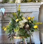 Load image into Gallery viewer, Yellow, White, and Mixed Greenery Birds Nest Arrangement
