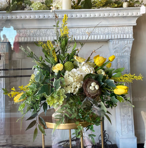 Yellow, White, and Mixed Greenery Birds Nest Arrangement