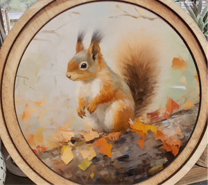 Fall Leaves and Squirrel Picture with Wood Frame