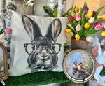 Load image into Gallery viewer, Bunny with Diamond Pattern Glasses Pillow with Stripe Bow Tie
