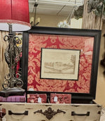Load image into Gallery viewer, Red Shade Lamp with Black Acanthus Metal Leaf Lamp
