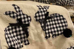 Load image into Gallery viewer, Gingham Black and White Bunny with Pom Pom Tails Table Runner
