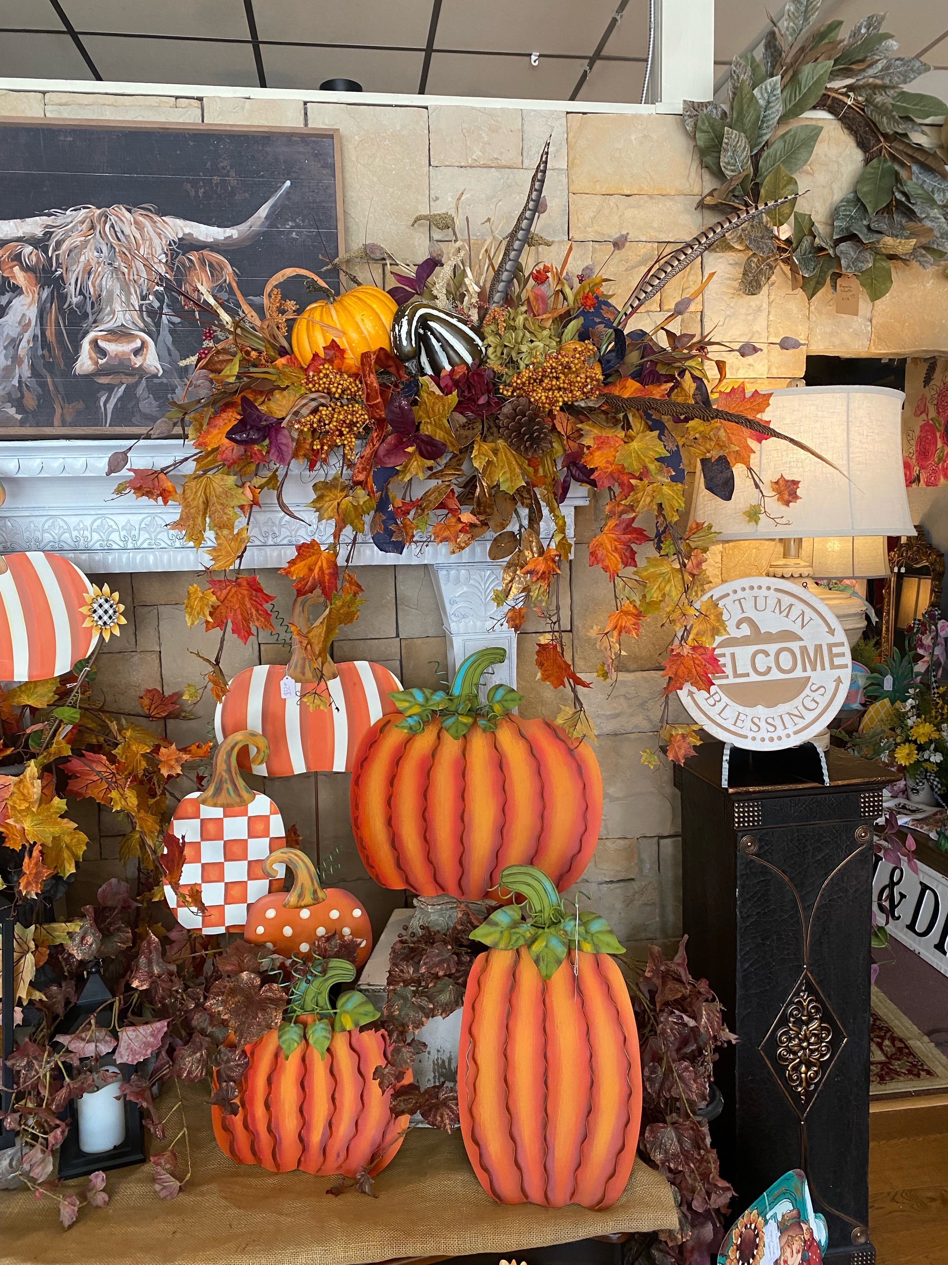 Set of 3 Orange Pumpkins with Easels and Stakes, Safe to Use Outdoor