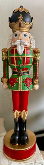 Load image into Gallery viewer, Plaid Nutcracker in Maroon, Dark Green, White and Gold with Black Accents
