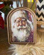 Load image into Gallery viewer, Arch Top Wooden Classic Santa Art with Snow or Round Wood Frame
