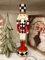 Load image into Gallery viewer, Nutcracker Black &amp; White, Gold, and Red with Check Pattern 13”h Set of 2
