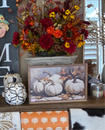 Load image into Gallery viewer, White Pumpkins with Fall Leaves Art and Wood Frame
