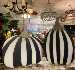 Small Short Black & White Striped Metal Pumpkin Yard Stake