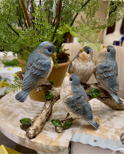 Blue Birds on a Wood Branch Resin Accessories