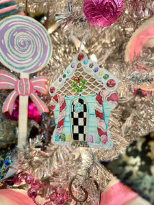 Gingerbread House Metal Ornament Checkered Pattern