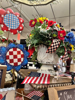 Load image into Gallery viewer, All American Flowers Blue, Red, White Patterns Metal Stakes Set of 5
