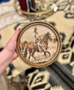 Cowboy Western Art with Wood Frame 8”x8”