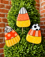 Load image into Gallery viewer, Fall/Halloween: Set of 3 Candy Corn Metal Stakes
