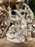 Load image into Gallery viewer, Christmas White Holy Family Resin with Manger and Cross
