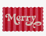 Load image into Gallery viewer, Merry Hot Pink and Red Stripe Christmas Scalloped Door Mat
