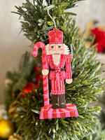 Load image into Gallery viewer, Hot Pink, Red, White Nutcracker Metal Ornament
