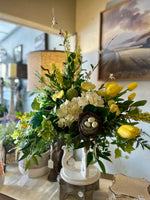 Load image into Gallery viewer, Yellow, White, and Mixed Greenery Birds Nest Arrangement
