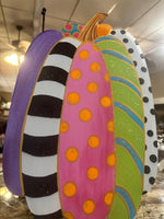 Load image into Gallery viewer, Fall Whimsical Patterned Tall Metal Pumpkin Yard Stake Stripes, Polka Dots, Black and White Accents
