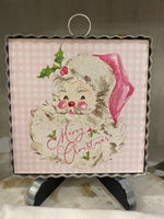 Load image into Gallery viewer, Santa in Pink &amp; White Mini Print Have A Holly Jolly Christmas
