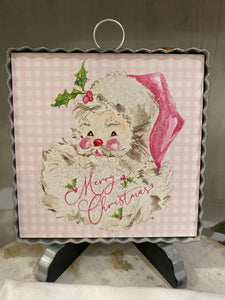 Santa in Pink & White Mini Print Have A Holly Jolly Christmas