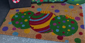 Christmas Ornaments Red, Green, Yellow Coir Door Rug