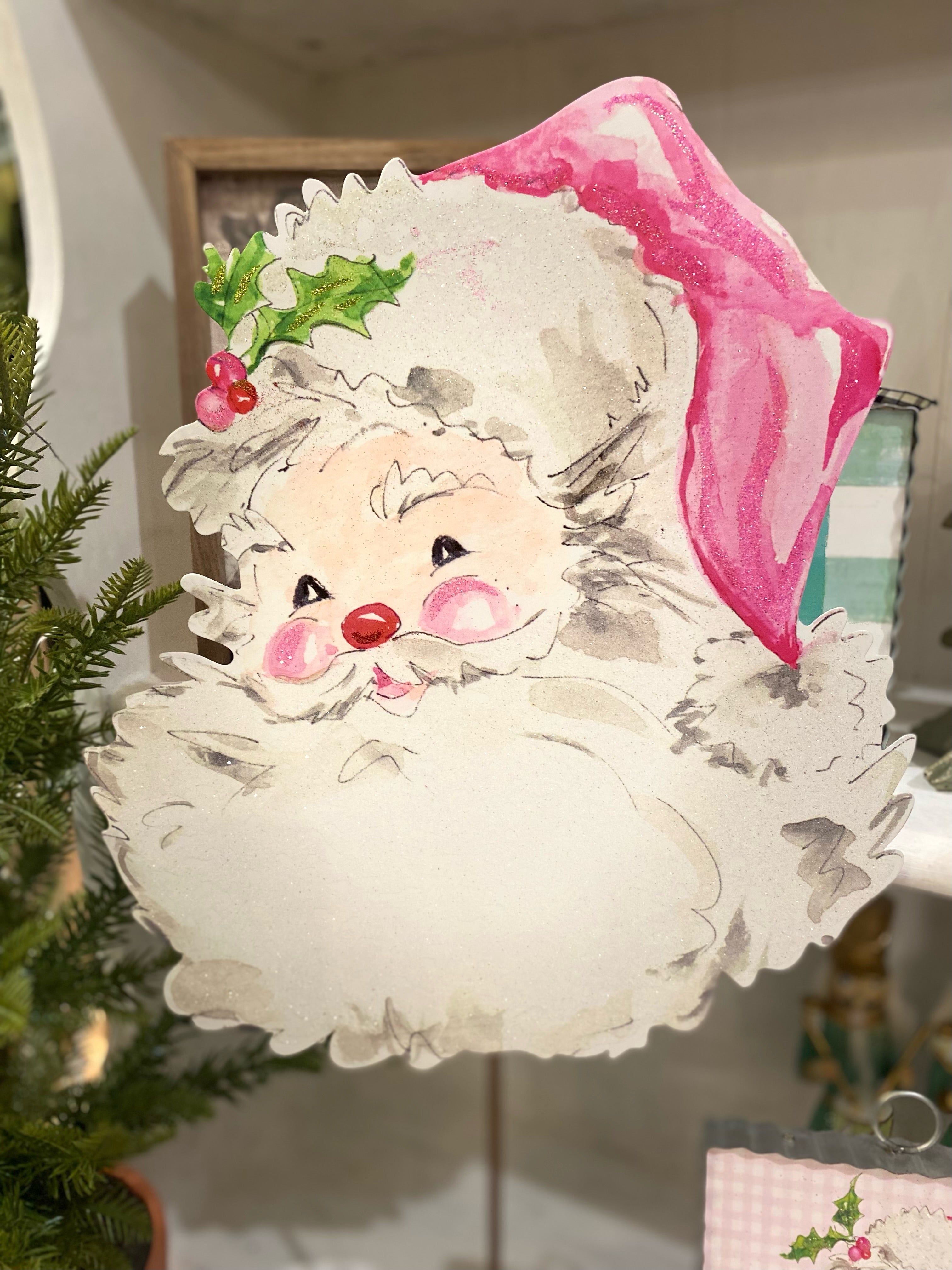 Pink Santa Metal Outdoor/Indoor Stake