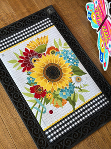 Sunflower with Black and White Check Door Mat Outdoor