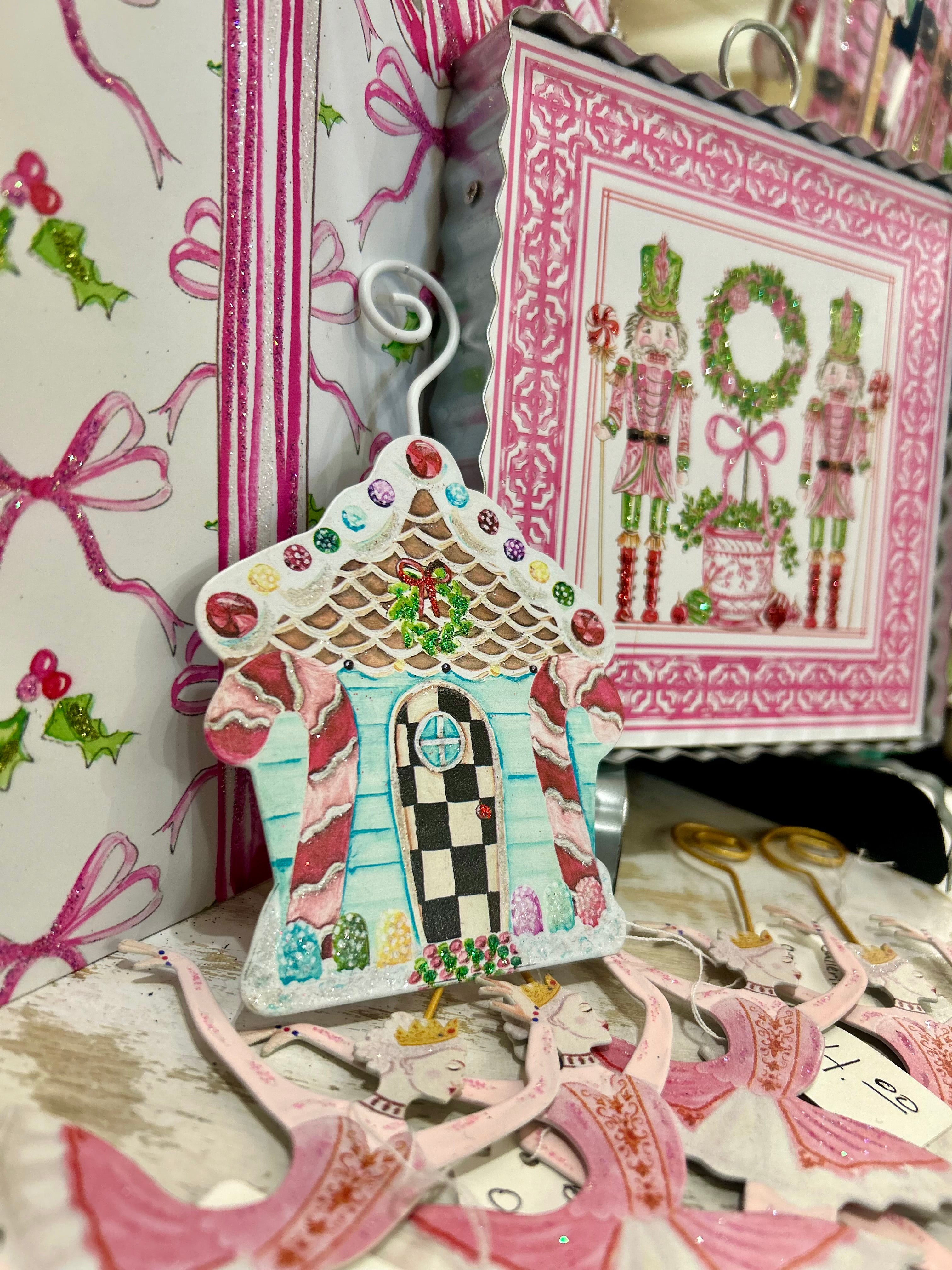 Gingerbread House Metal Ornament Checkered Pattern