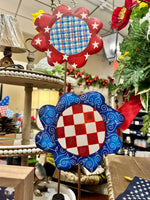 Load image into Gallery viewer, All American Flowers Blue, Red, White Patterns Metal Stakes Set of 5
