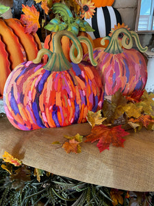 Artful Orange Pumpkins Set of 2 Metal Stakes