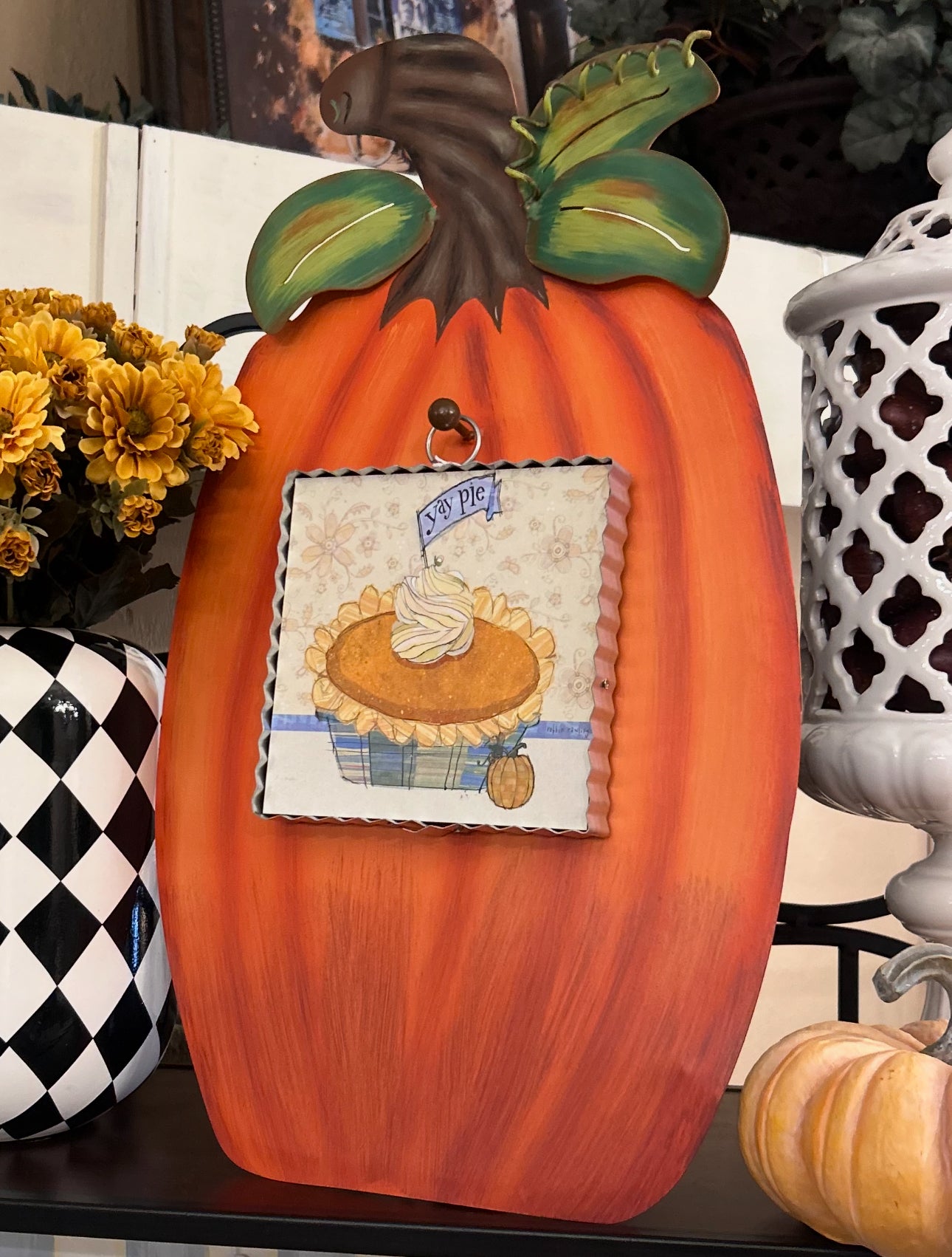 Orange Pumpkin Display for Mini Prints Peg to Hold the Print and attached easel