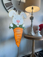 Load image into Gallery viewer, White Bunny Metal Yard Carrot Indoor or Outdoor Stake
