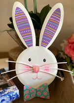 Load image into Gallery viewer, Turquoise Ears Bunny with Bow tie White Rabbit Metal Outdoor Stakes
