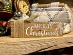 Load image into Gallery viewer, Set of 4 Signs w/ Burlap Bow and Silver Bell 6&quot;length Noel, Believe, Merry Christmas, Joy
