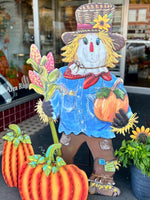 Load image into Gallery viewer, Large Metal Scarecrow with Easel Fall Harvest Porch &amp; Garden Decor
