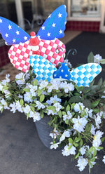 Load image into Gallery viewer, Patriotic Check, Stars &amp; Stripes Bugs Red White &amp; Blue Metal Stake

