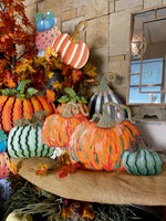 Load image into Gallery viewer, Artful Orange and Green Pumpkins Set of 2 Metal Stakes
