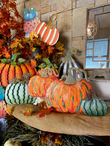 Artful Orange and Green Pumpkins Set of 2 Metal Stakes