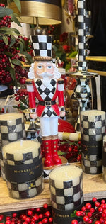 Load image into Gallery viewer, Nutcracker Black &amp; White, Gold, and Red with Check Pattern 13”h Set of 2
