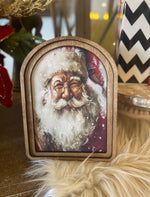 Load image into Gallery viewer, Arch Top Wooden Classic Santa Art with Snow or Round Wood Frame
