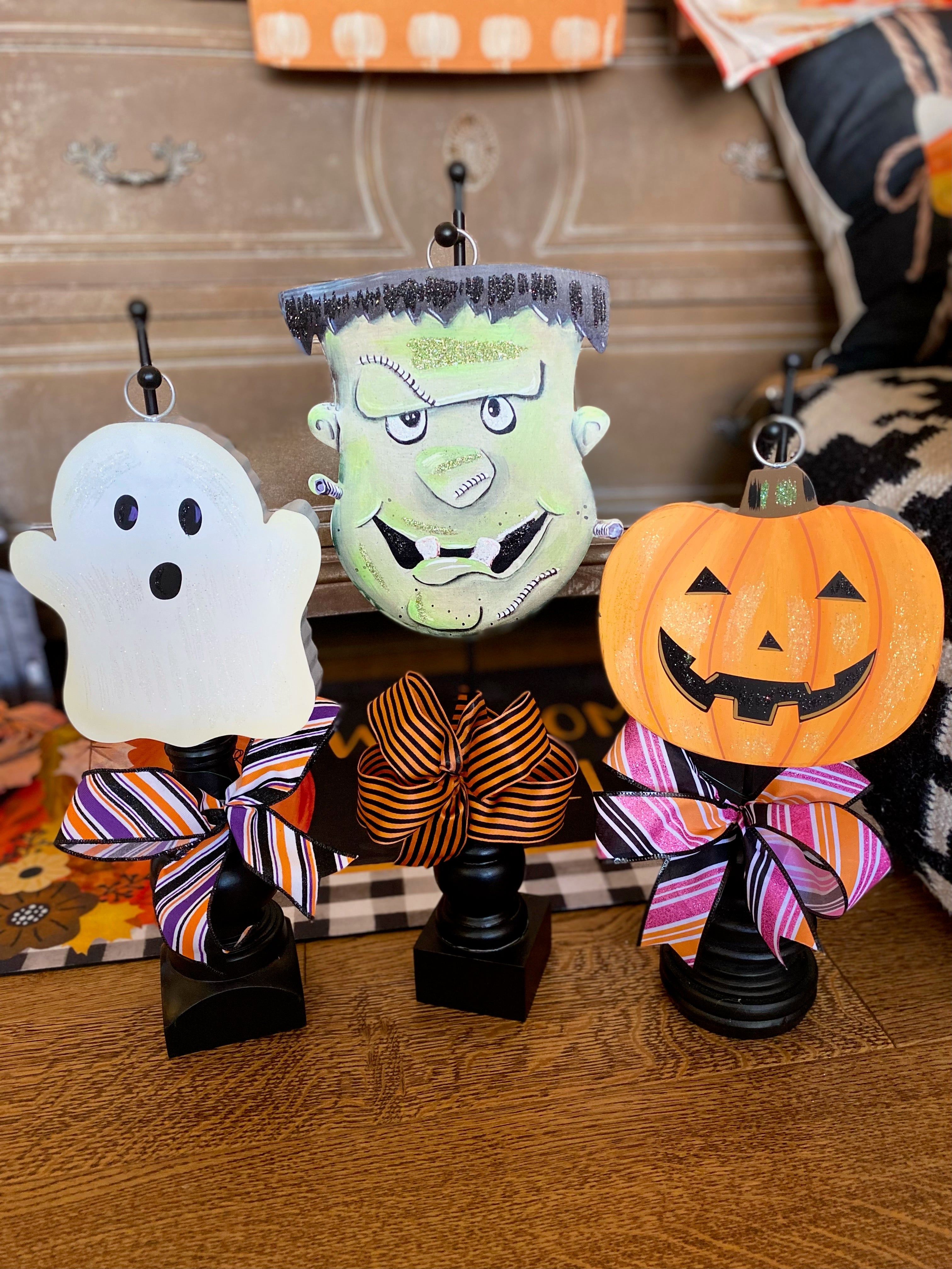 Halloween (4) Options Mini Metal Charms Ghost, Frankenstein, & Jack-o-Lantern