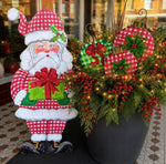 Load image into Gallery viewer, Large Santa Claus Red White Checkered Pattern with attached easel Outdoor Metal Christmas
