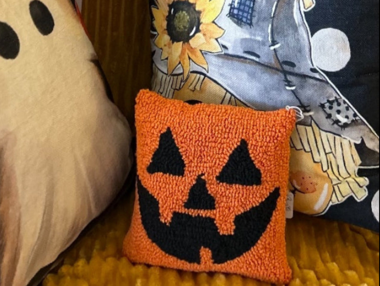 Halloween (4) Options Mini Pillows Ghost, Mummy, Witch Legs, Jack-o-Lantern