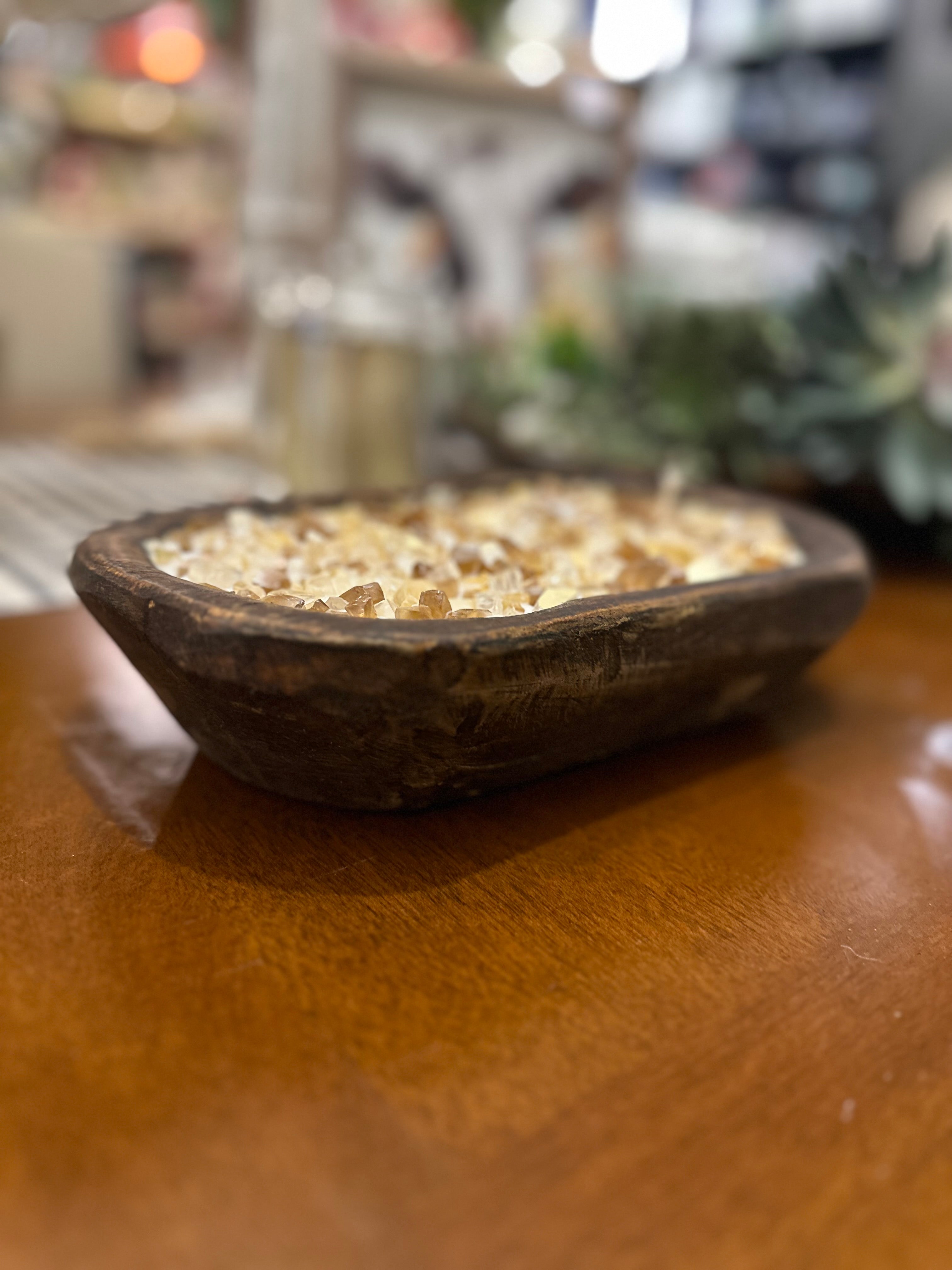 Fall Scent Fire Bowl Gold Glass “Spice” Soy Candle in Brown Dough Bowl