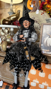 Witch in Black & White with Spider Web Material Halloween