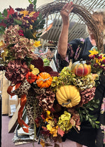 Load image into Gallery viewer, Luxe Large 34” Fall Leopard Pumpkin Hydrangea Floral Wreath
