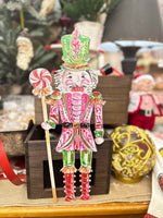 Load image into Gallery viewer, Pink, Green, &amp; RedNutcracker Metal Stake Outdoor or Indoor
