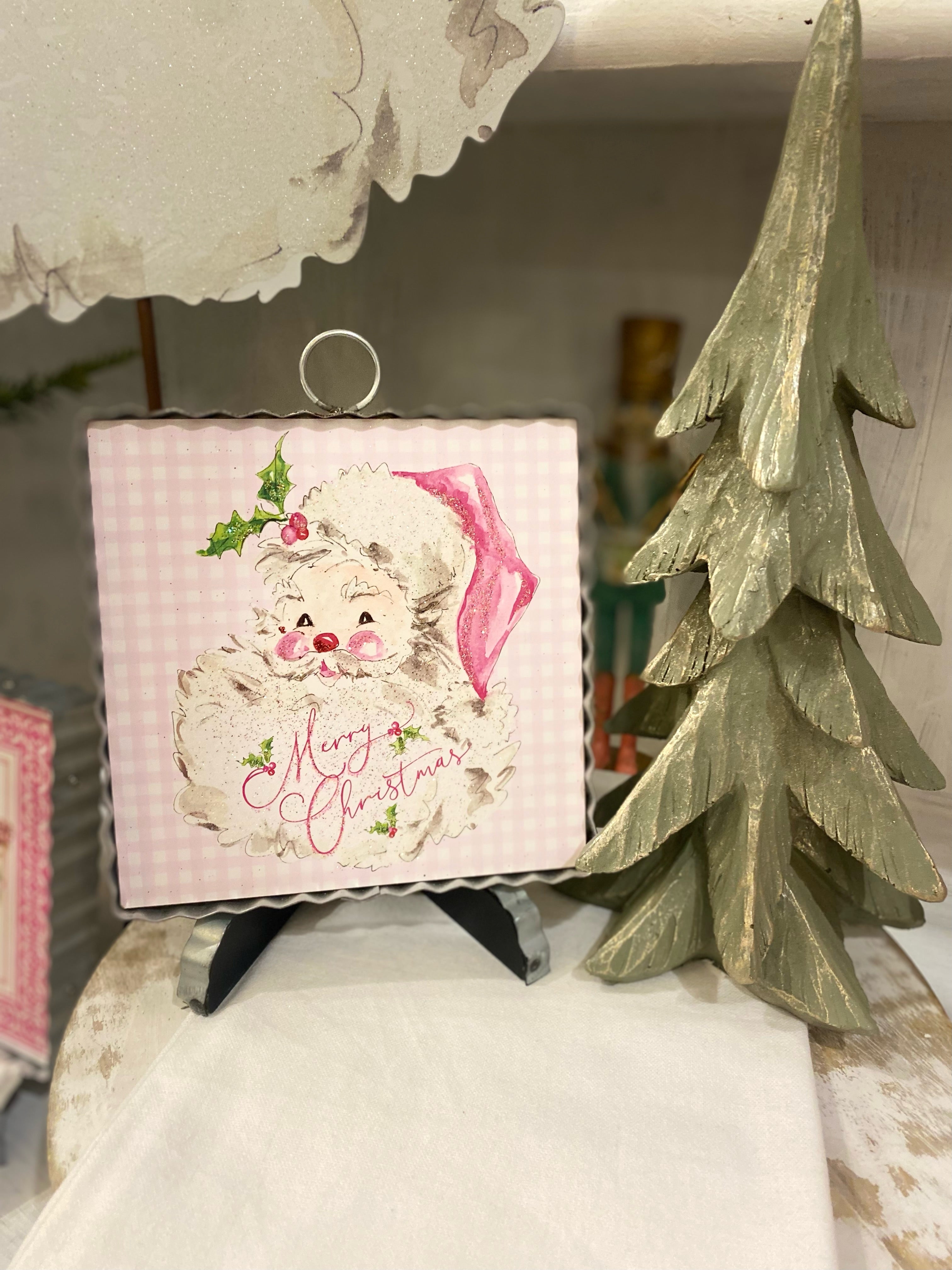 Santa in Pink & White Mini Print Have A Holly Jolly Christmas