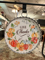 Load image into Gallery viewer, Round Mini Charm “Give Thanks” with Pumpkin Border and Galvanized Frame
