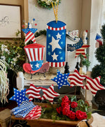 Load image into Gallery viewer, Americana: 3 Stars Red, White, Blue Metal Stake with Easel
